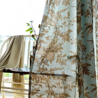 Pays français Retro Bleu et Brun Magpie Bird Rideau floral de Fern 5