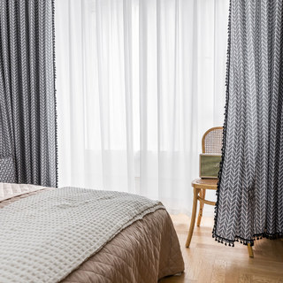 Shard Mid Century Moderne Charcoal Gris Chevron Rideau du Herringbone 14