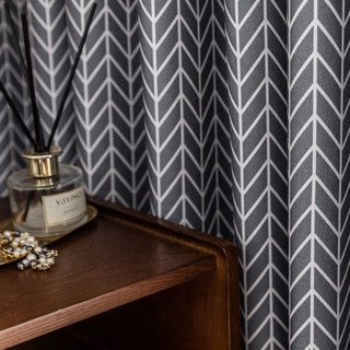 Shard Mid Century Moderne Charcoal Gris Chevron Rideau du Herringbone 9
