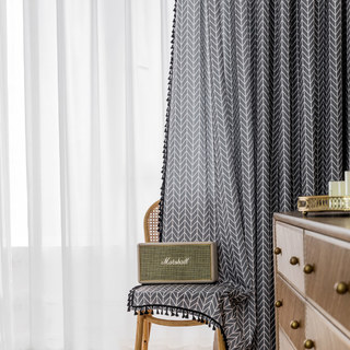 Shard Mid Century Moderne Charcoal Gris Chevron Rideau du Herringbone 15