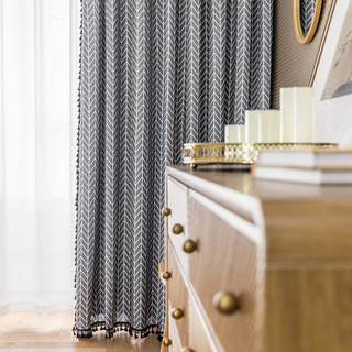 Shard Mid Century Moderne Charcoal Gris Chevron Rideau du Herringbone 7