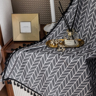 Shard Mid Century Moderne Charcoal Gris Chevron Rideau du Herringbone 11