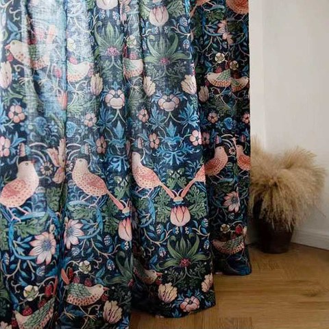 Voleur de fraises William Morris Rideau de style de jute bleu marine 1