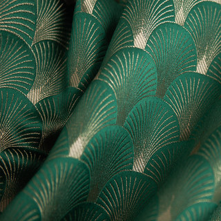 L'art de luxe des années 20 Roaring Deco Shell motif vert foncé & rideau d'or