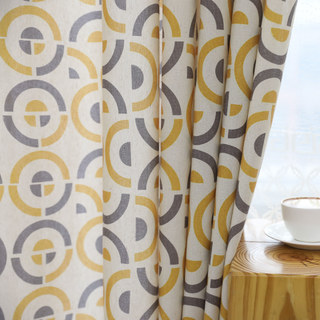 Cercle de vie Moderne jaune & gris motif géométrique coton mélange rideau 1