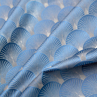 L'art de luxe des années 20 Roaring Deco Rideau Aqua Blue & Argent à motif Shell 5
