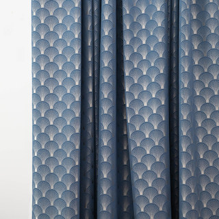 L'art de luxe des années 20 Roaring Deco Rideau Aqua Blue & Argent à motif Shell 2