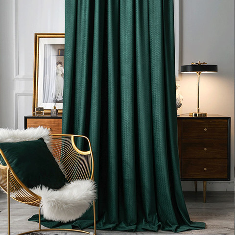 Scandinave Basketweave Textile Forêt foncée Vert Velours Blackout Rideaux 1