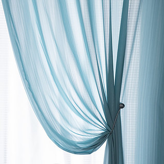 Sundance Textured bleu foncé rayé semi-sheer rideau 2