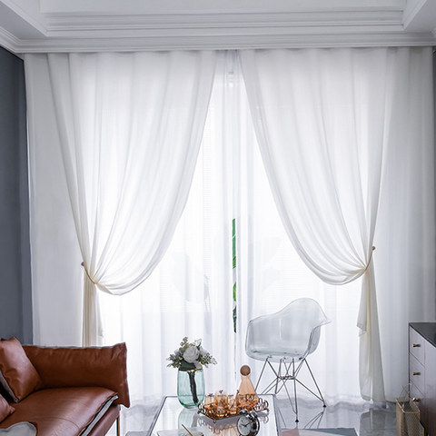 Sundance Texturé blanc rayé semi-sheer rideau 1