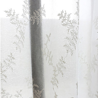 Feuilles d'arbre de pin brodé Floral blanc Sheer Voile Rideau 10