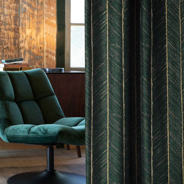 Nouveau look Luxury Art Deco Herringbone Vert foncé & Or Sparkle Rideau géométrique 1