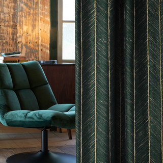 Nouveau look Luxury Art Deco Herringbone Vert foncé & Or Sparkle Rideau géométrique