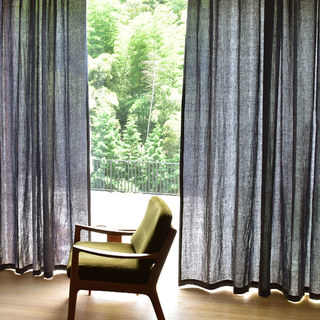 Style provençal Lin pur Charbon foncé Rideau en lin gris épais