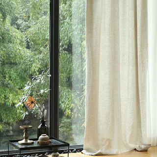 Style provençal Linge de lin pur Farine d'avoine lourd Semi Sheer Rideau 2