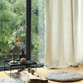 Style provençal Linge de lin pur Farine d'avoine lourd Semi Sheer Rideau 8