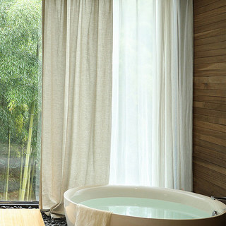 Style provençal Linge de lin pur Farine d'avoine lourd Semi Sheer Rideau 3
