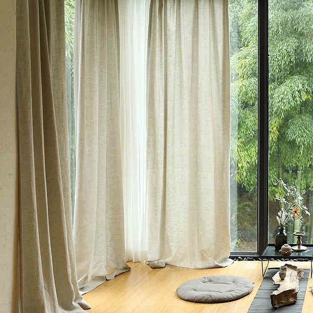 Style provençal Linge de lin pur Farine d'avoine lourd Semi Sheer Rideau 1