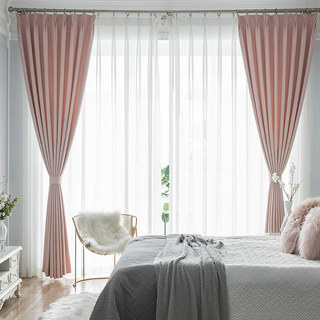 Plaisirs simples Subtil de grain des Prairies Pastel rayé texturé Rideaux noirs rose 2