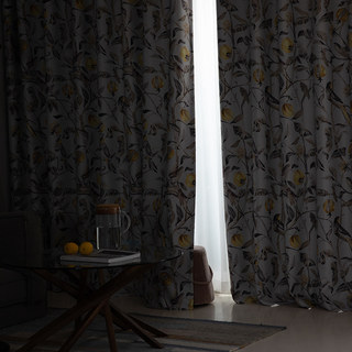Récolte et oiseaux multicolores Rideau à noir noir jaune floral 5