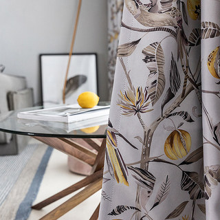 Récolte et oiseaux multicolores Rideau à noir noir jaune floral 3
