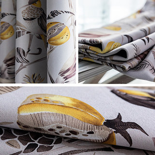 Récolte et oiseaux multicolores Rideau à noir noir jaune floral 6