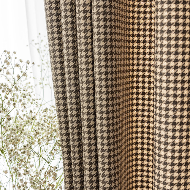 Houndstooth modèle brun beige noir rideau 1