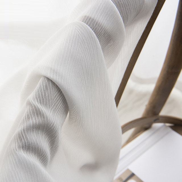 Luna Herringbone Texturé Ivoire Blanc Voile Rideau 1