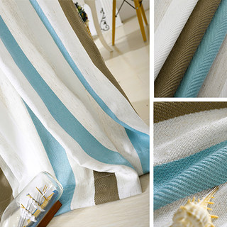 Riviera Turquoise Bleu Brun et blanc Bold Cotton Blend Rideau 2