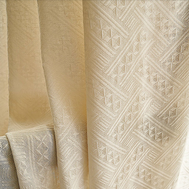 Mélange de coton tissé Crisscross crème motif lourd Rideau Semi Sheer Voile 1