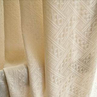 Mélange de coton tissé Crisscross crème motif lourd Rideau Semi Sheer Voile 1