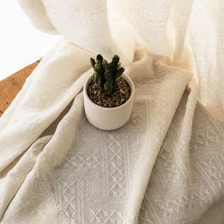 Mélange de coton tissé Crisscross crème motif lourd Rideau Semi Sheer Voile 3
