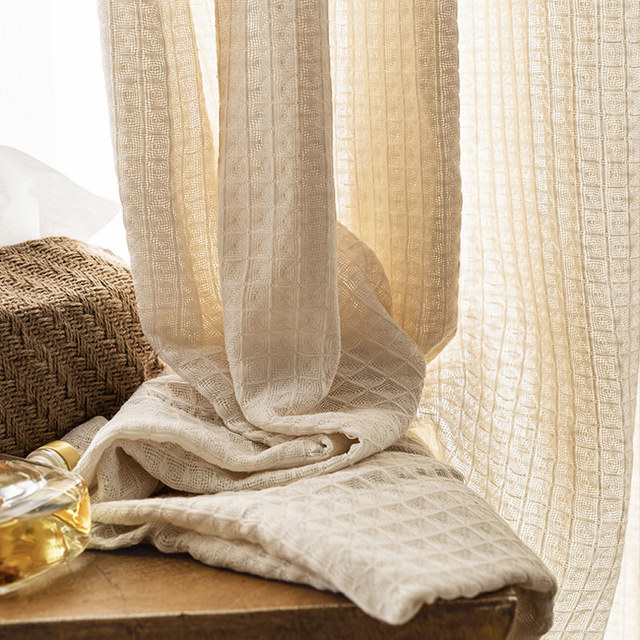 Coton tissé Mélanger Waffle motif crème lourd Rideau voilé 1