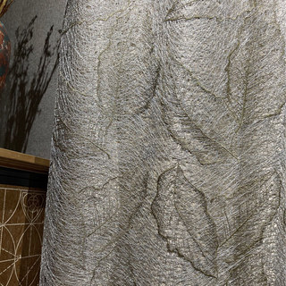 Feuilles d'or Brodées Gris Mesh Net Rideau 6
