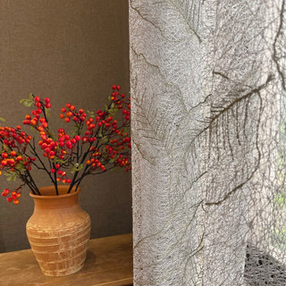 Feuilles d'or Brodées Gris Mesh Net Rideau 4