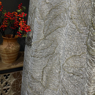 Feuilles d'or Brodées Gris Mesh Net Rideau 3