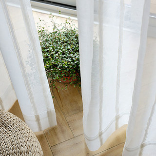 Merlin Vertical White Stripe Crème Voile Rideau 4