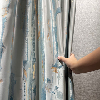 Mauvaise pluie Jacquard Crème de soie faux & Rideau floral bleu pastel avec des détails dorés 6