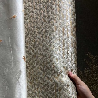 Champ d'or de luxe Jacquard grain modèle moka Rideau avec détails or 5