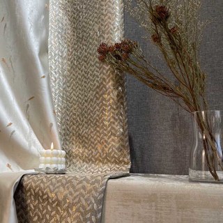 Champ d'or de luxe Jacquard grain modèle moka Rideau avec détails or 4