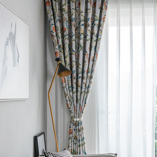 Récolte et oiseaux multicolores Rideau noir rouge Floral 2