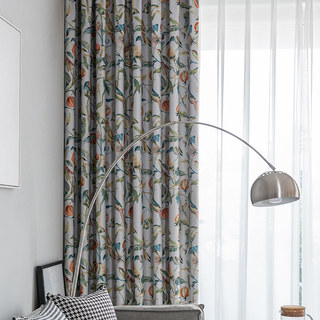 Récolte et oiseaux multicolores Rideau noir rouge Floral 1