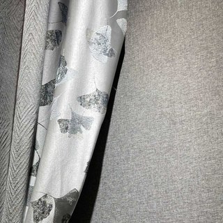 Asian Grove Luxe Jacquard Feuille de Ginkgo motifs Rideau gris argenté avec détails en or 5