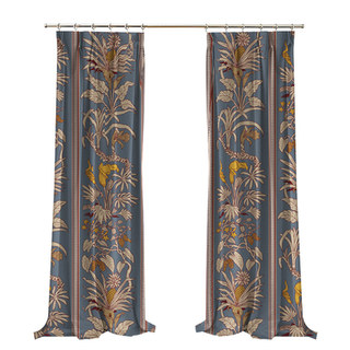 Botanica bleu rayé Floral imprimé rideau de velours