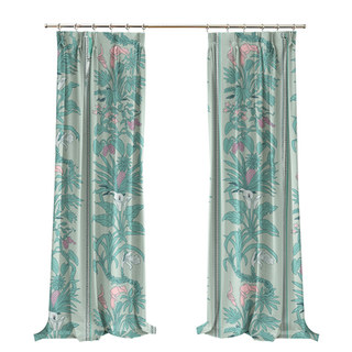 Botanica Light Turquoise vert rayé Floral Rideau de velours 4