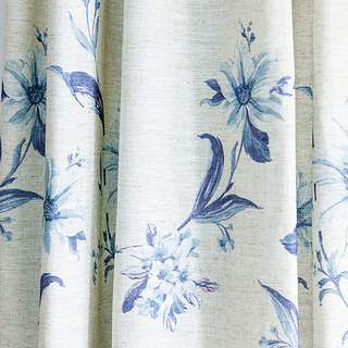 Français Iris Porcelaine Bleu & Blanc Lin Style Rideau floral 3
