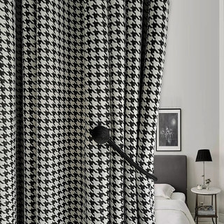 Houndstooth Patterned noir et blanc Rideau noir 1