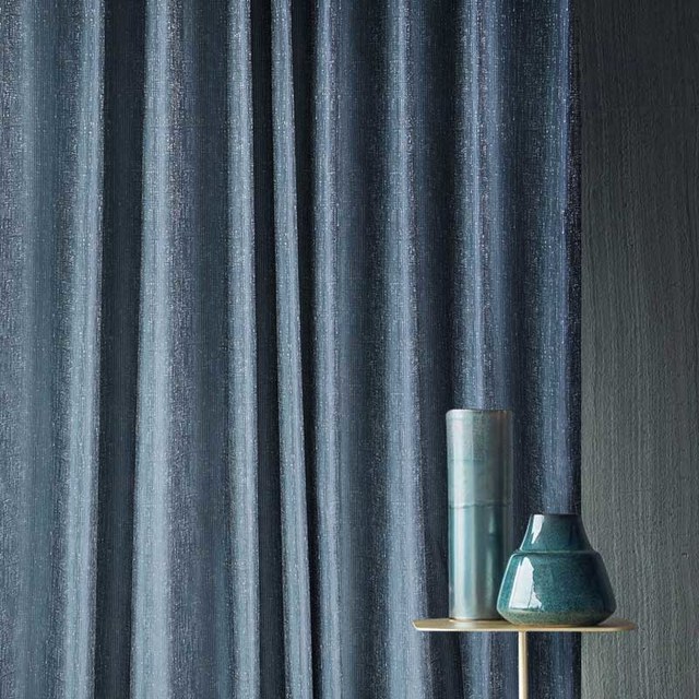 Metallic Fantasy Subtle Texturé rayé Scintillant Haze Bleu Rideau 1