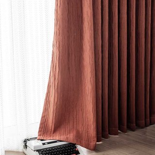 Crush Terracotta Rust Red Crushed Blackout Curtain rayé
