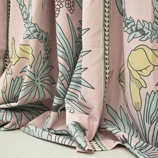 Botanica Rose Poudré Rayé Floral Rideau en Velours 6